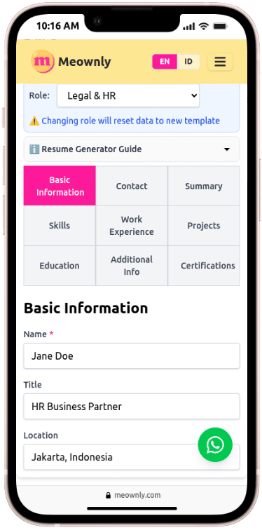 Aplikasi ATS CV Generator mobile