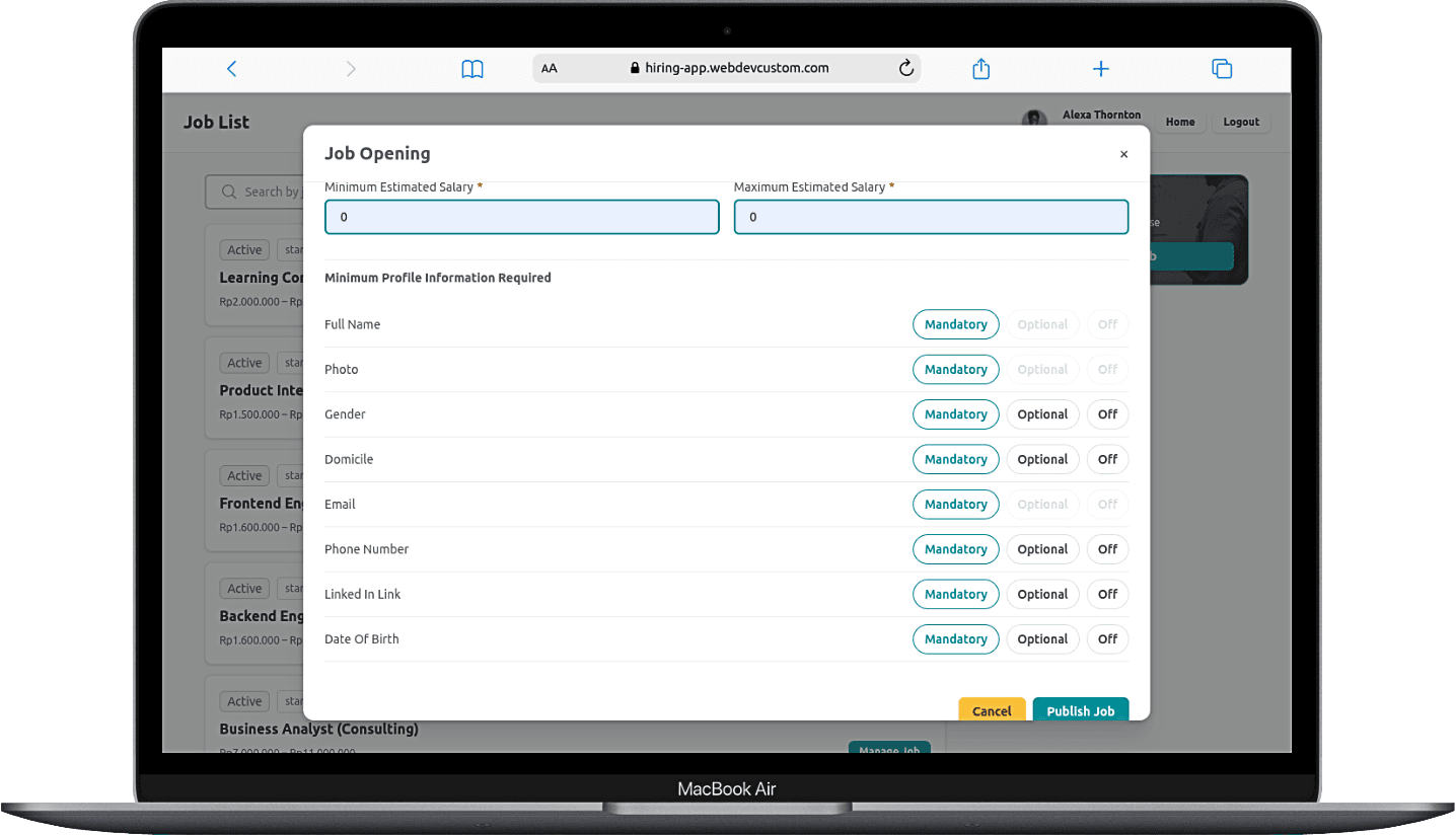 Portfolio Webdev Custom Multirole Recruitment App Desktop View