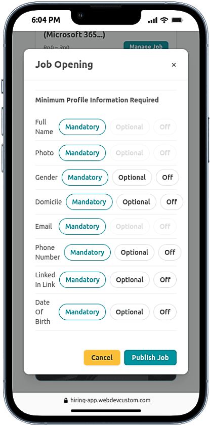 Portfolio Webdev Custom Multirole Recruitment App Mobile View