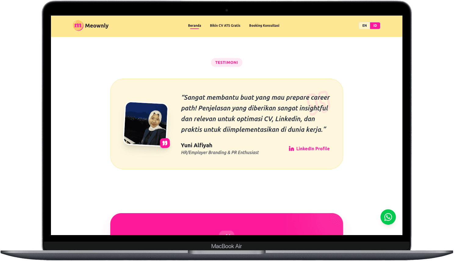 Portfolio Webdev Custom Konsultasi Karier dan Pembuatan CV ATS Desktop View