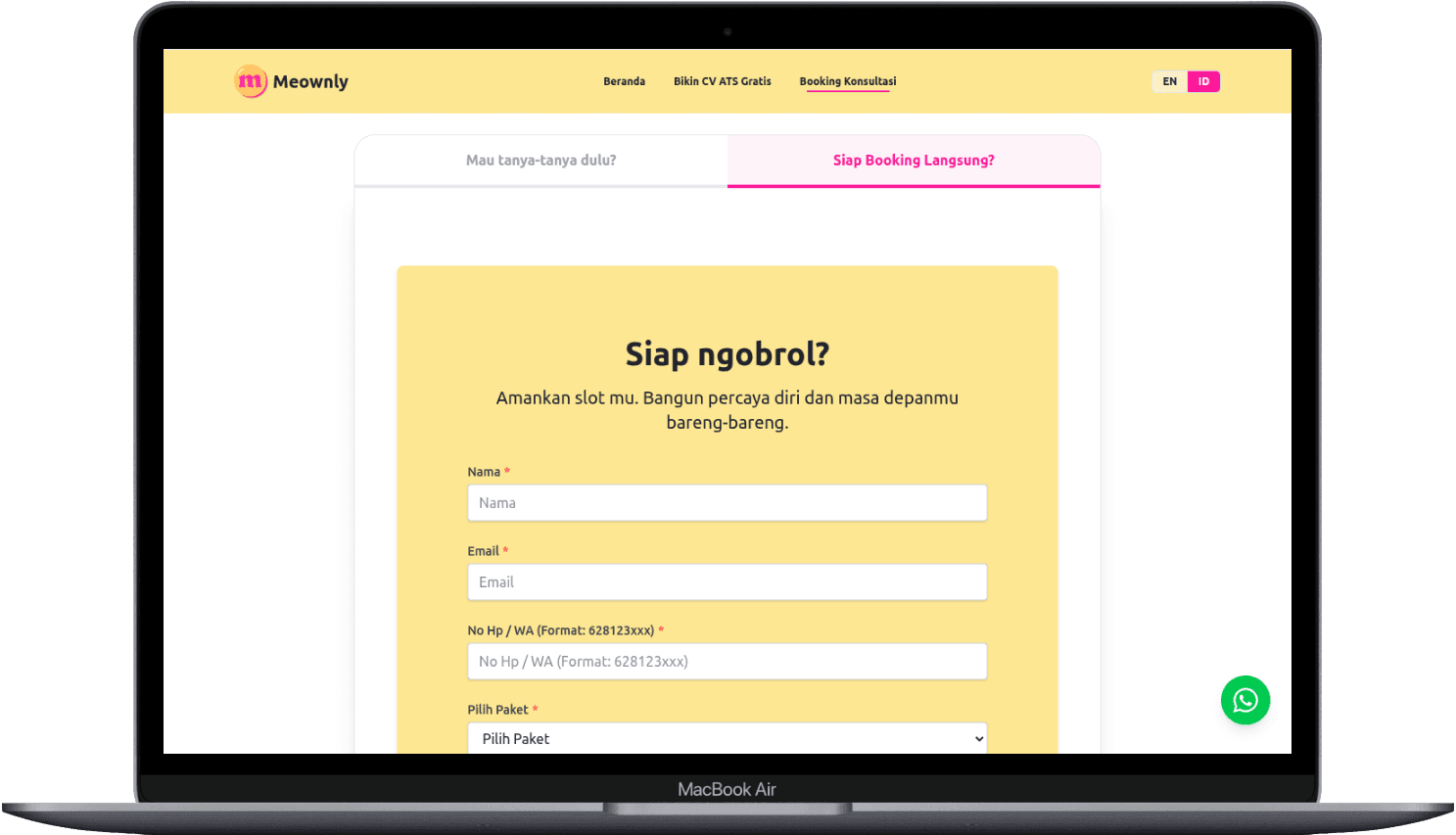 Portfolio Webdev Custom Konsultasi Karier dan Pembuatan CV ATS Desktop View