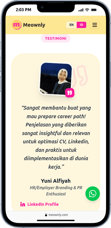 Portfolio Webdev Custom Konsultasi Karier dan Pembuatan CV ATS Mobile View