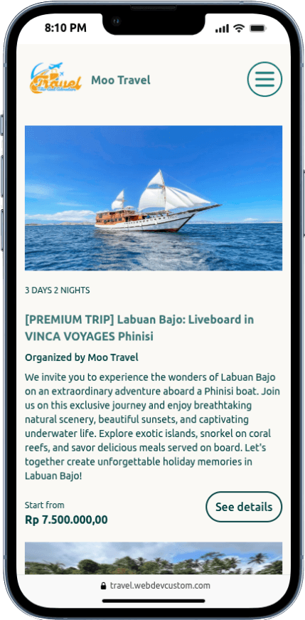 Portfolio Webdev Custom Web Travel & Wisata Mobile View