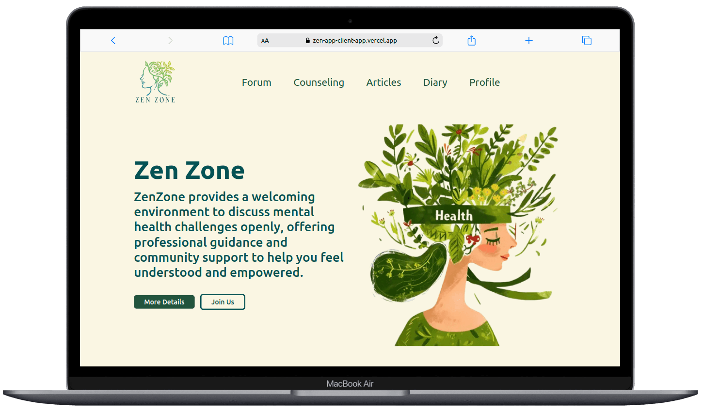 Portfolio Webdev Custom Media Sosial Kesehatan Mental Desktop View