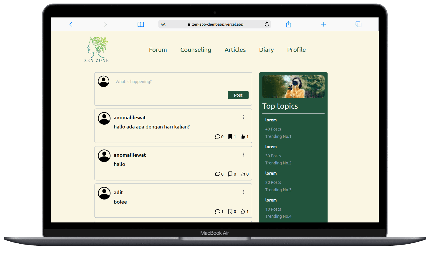 Portfolio Webdev Custom Media Sosial Kesehatan Mental Desktop View