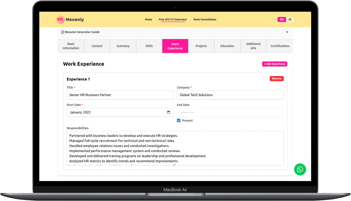 Portfolio Webdev Custom ATS-Friendly CV Generator App Desktop View