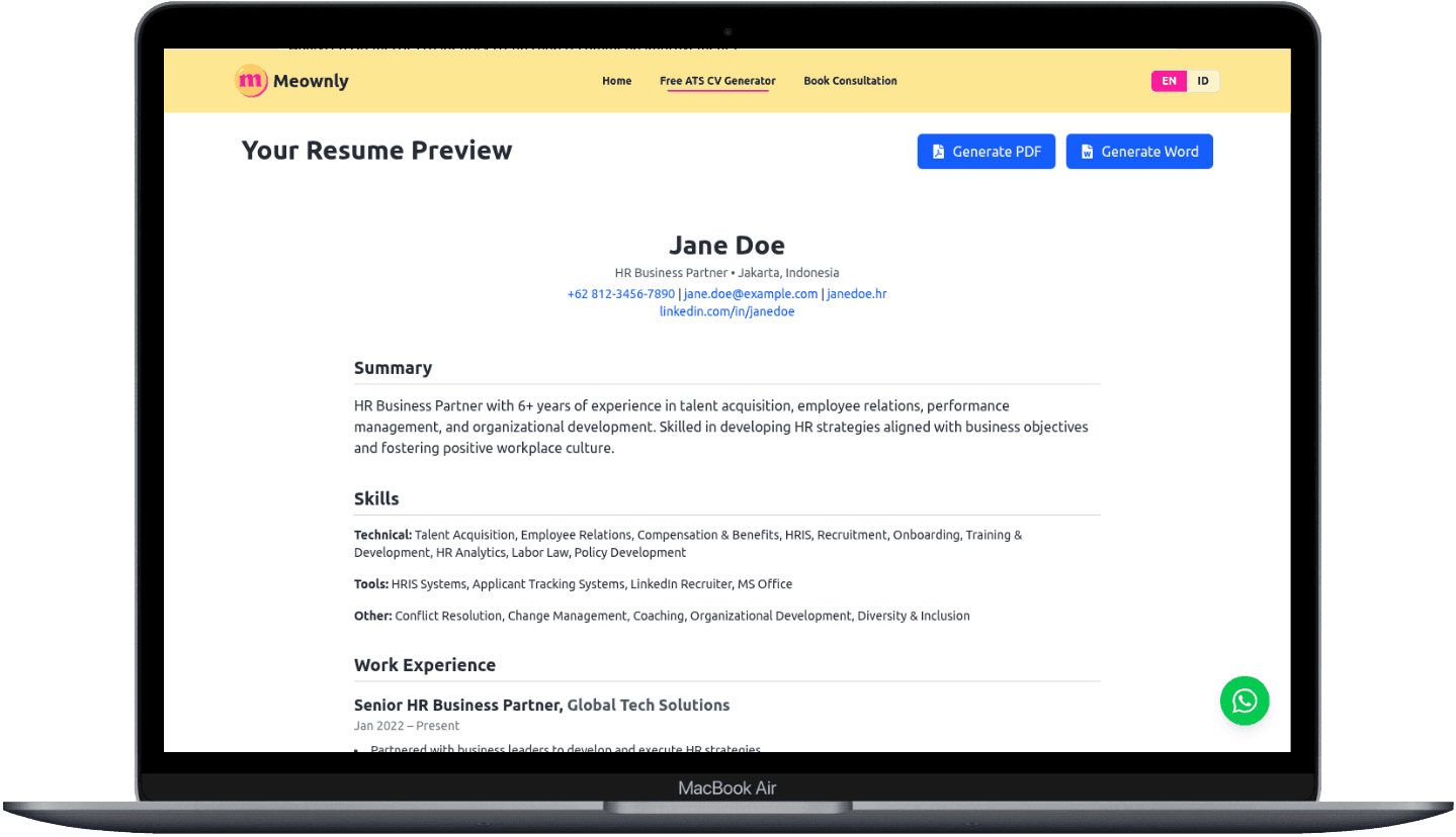 Portfolio Webdev Custom ATS-Friendly CV Generator App Desktop View