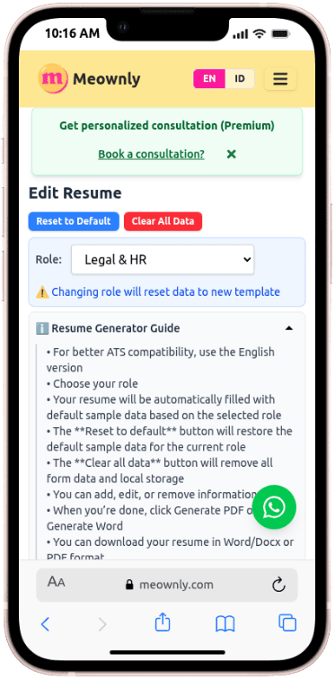 Portfolio Webdev Custom ATS-Friendly CV Generator App Mobile View