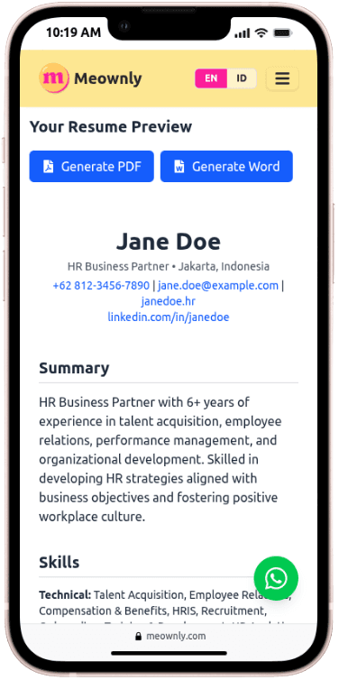 Portfolio Webdev Custom ATS-Friendly CV Generator App Mobile View