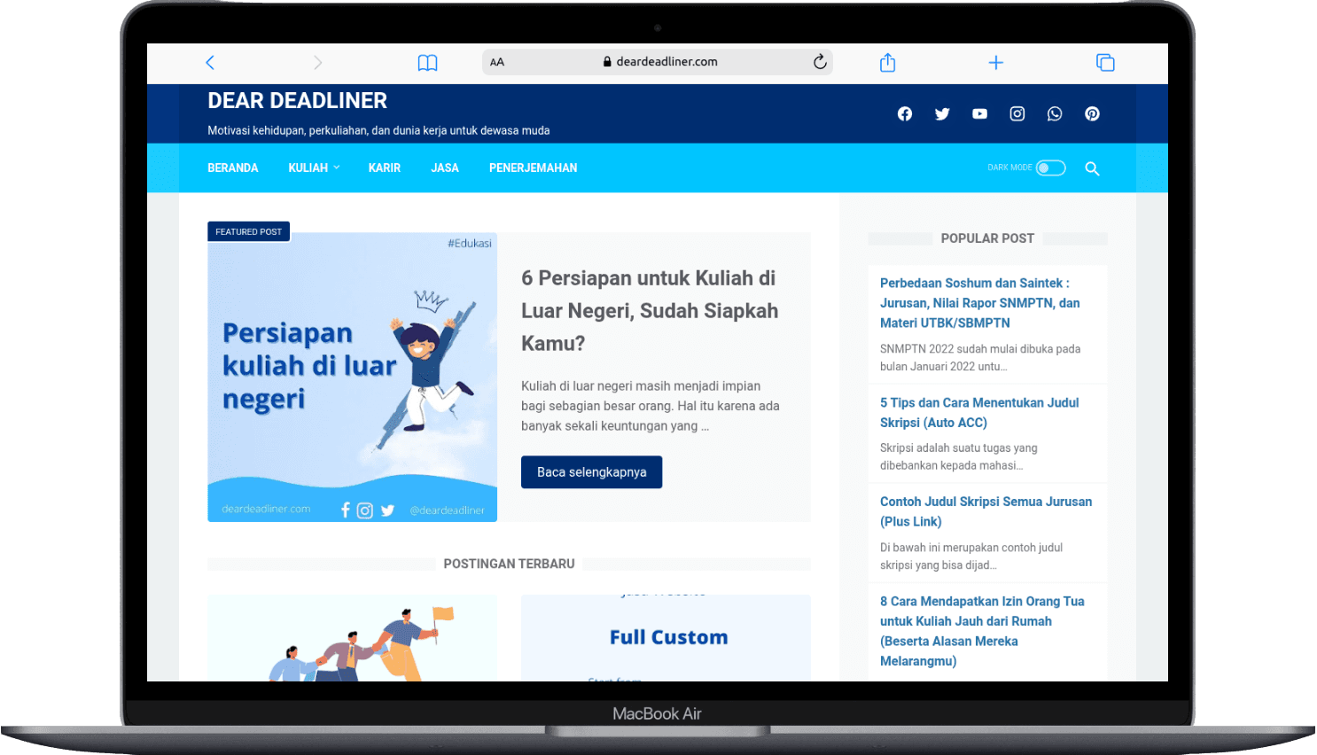 Portfolio Webdev Custom Edu Blog & Translation Services Desktop View