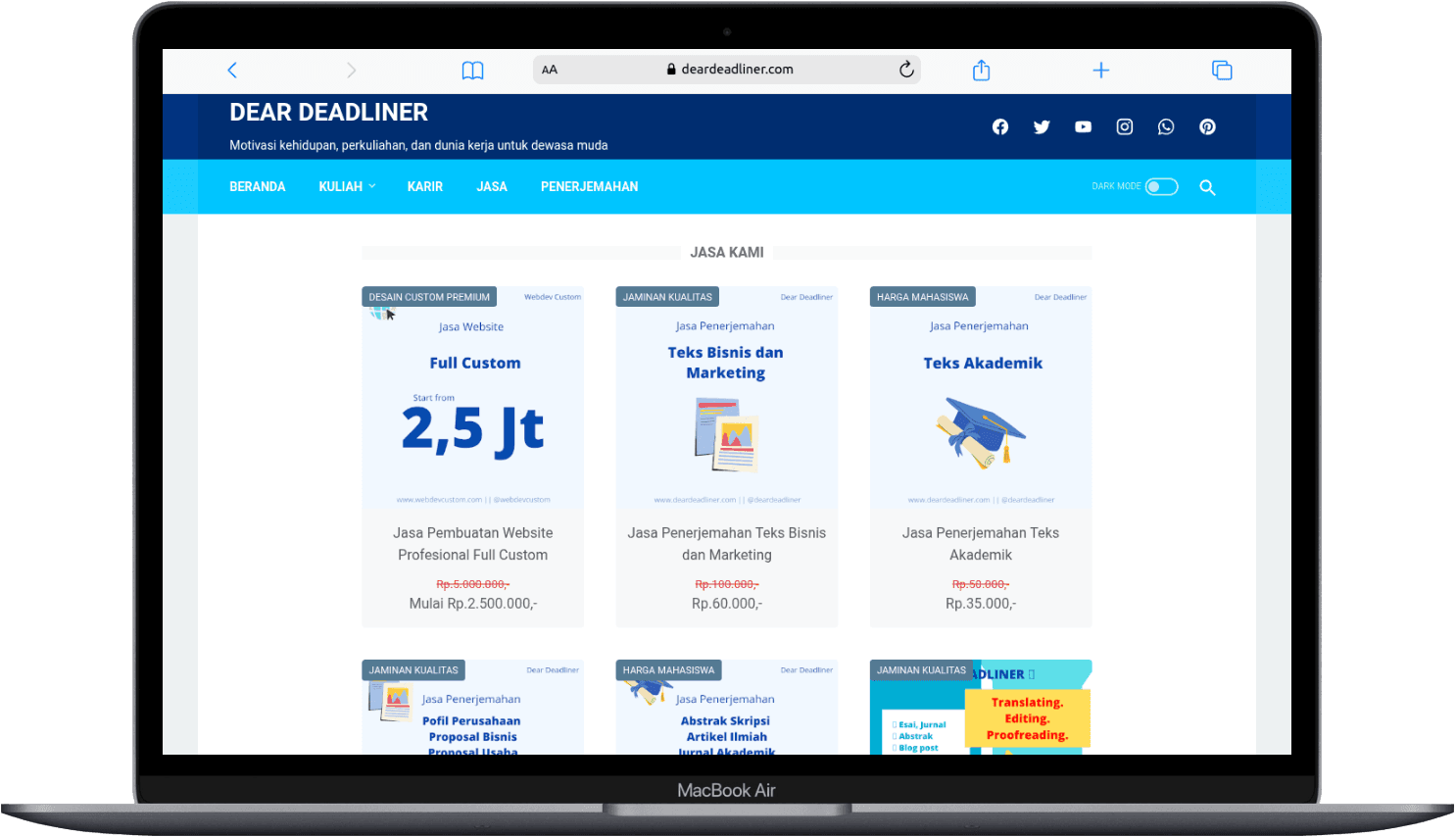 Portfolio Webdev Custom Edu Blog & Translation Services Desktop View