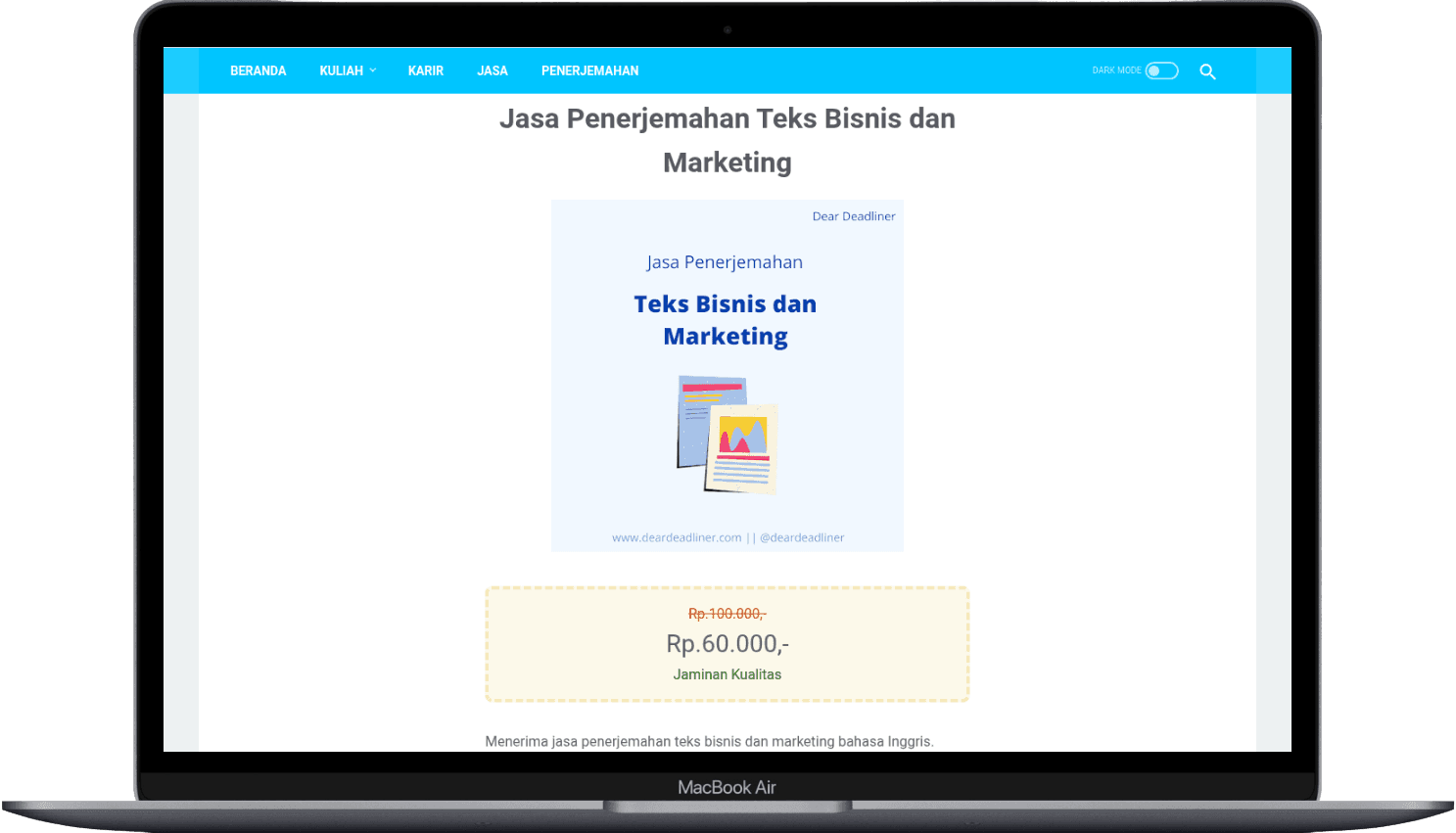 Portfolio Webdev Custom Edu Blog & Translation Services Desktop View