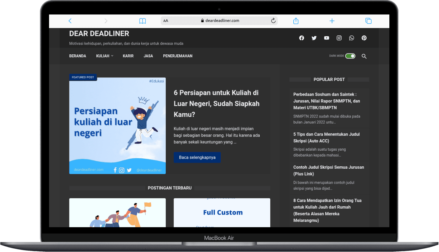 Portfolio Webdev Custom Edu Blog & Translation Services Desktop View
