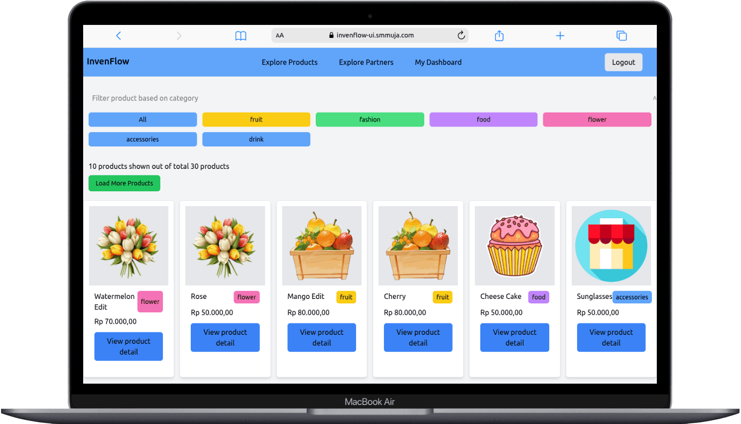 Portfolio Webdev Custom Inventory & Product Listing Desktop View
