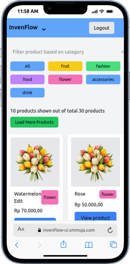 Portfolio Webdev Custom Inventory & Product Listing Mobile View