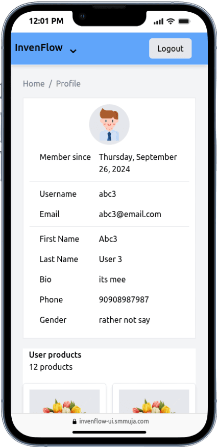 Portfolio Webdev Custom Inventory & Product Listing Mobile View