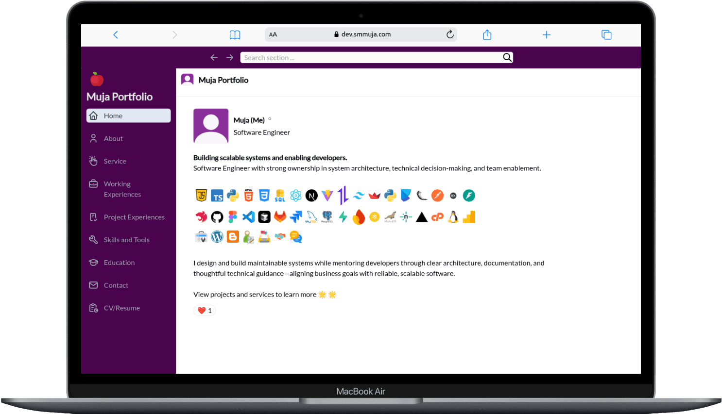 Portfolio Webdev Custom Desain Portfolio ala Slack Desktop View