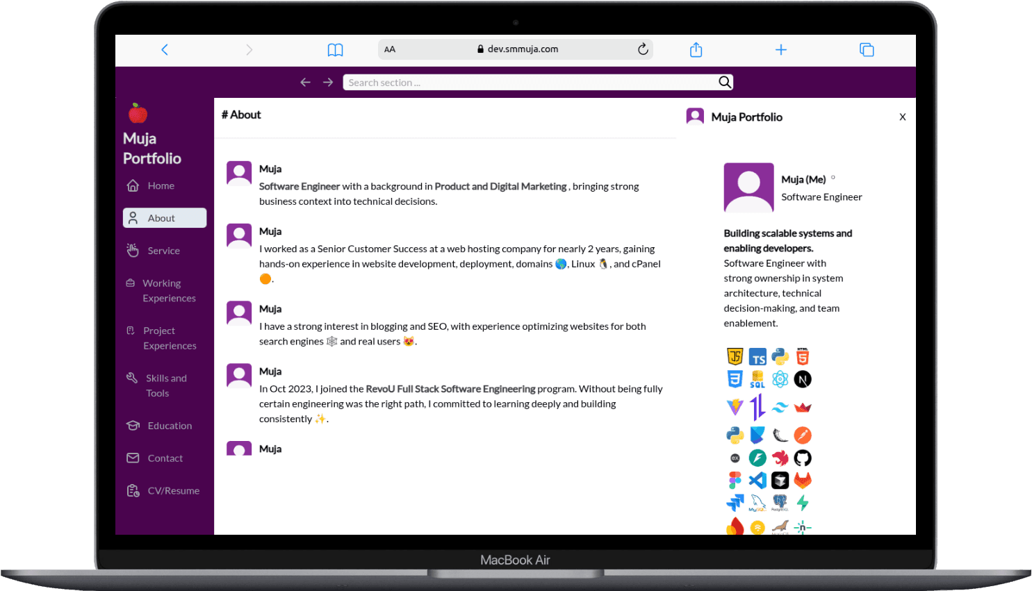 Portfolio Webdev Custom Desain Portfolio ala Slack Desktop View