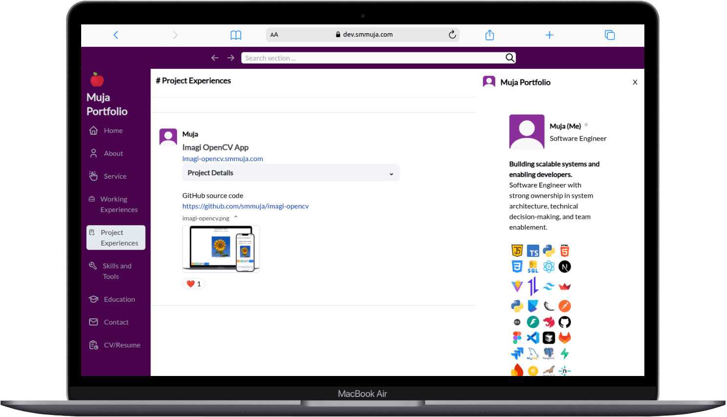 Portfolio Webdev Custom Desain Portfolio ala Slack Desktop View