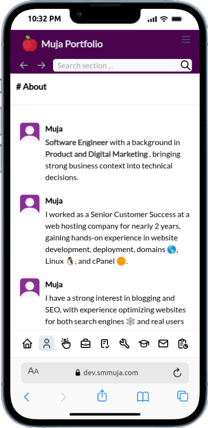 Portfolio Webdev Custom Desain Portfolio ala Slack Mobile View