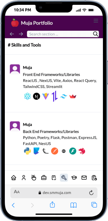 Portfolio Webdev Custom Desain Portfolio ala Slack Mobile View